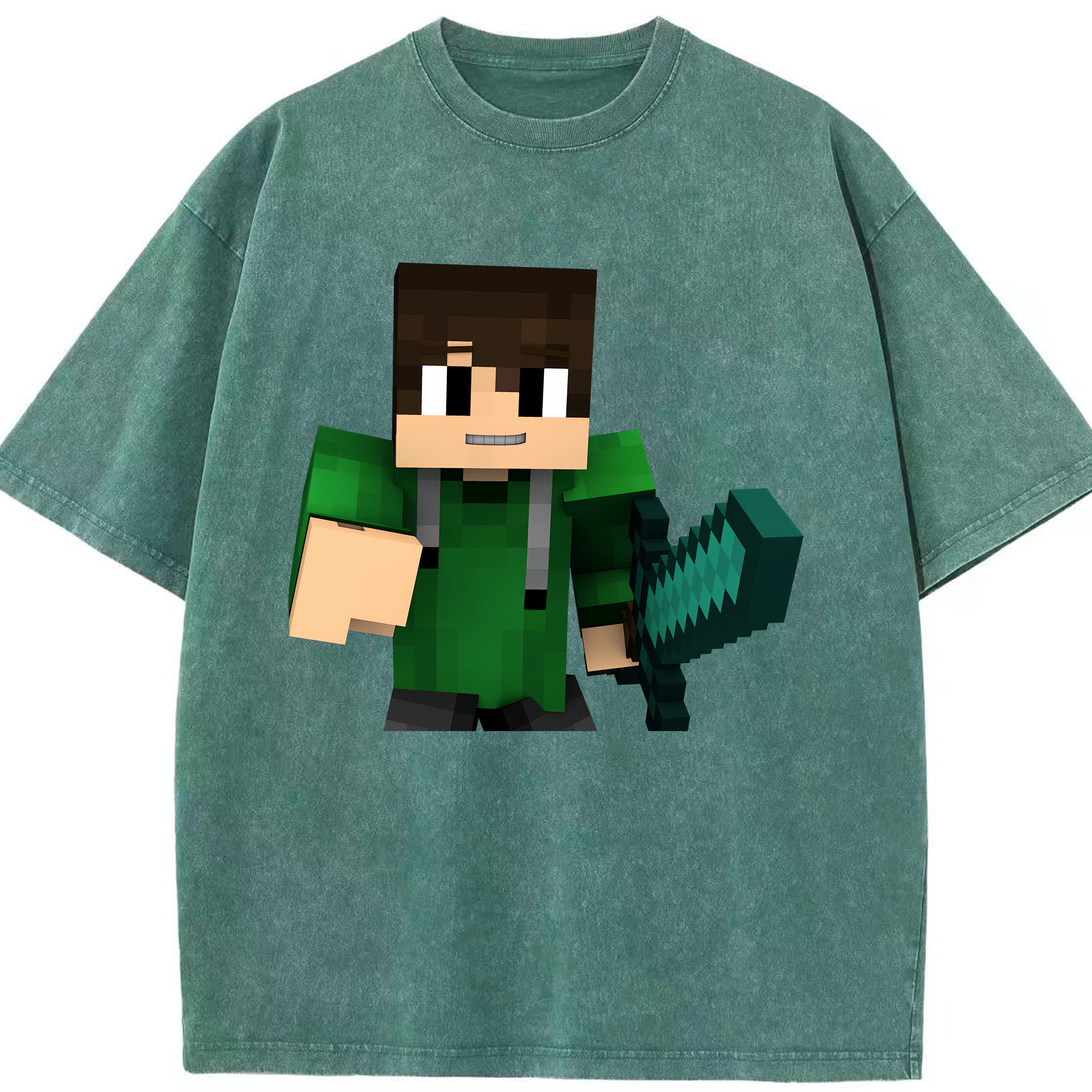 （画像用） マインクラフト ブロックの世界 Minecraft MC Block world 綿100% ヴィンテージ風 半袖Tシャツ（フロントプリント）